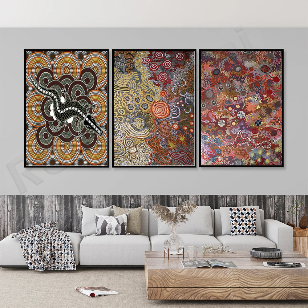 Aboriginal Art Canvas Print – Geometric Design, Abstract Spray Painting for Home Décor