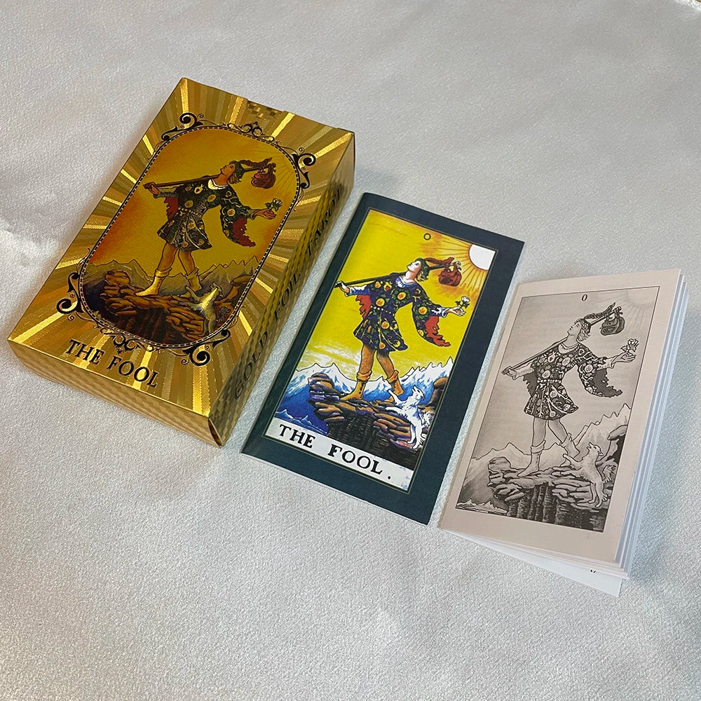 Spanish & English Golden Foil Tarot Cards – 78-Card Divination Deck with 2-Language Guidebook