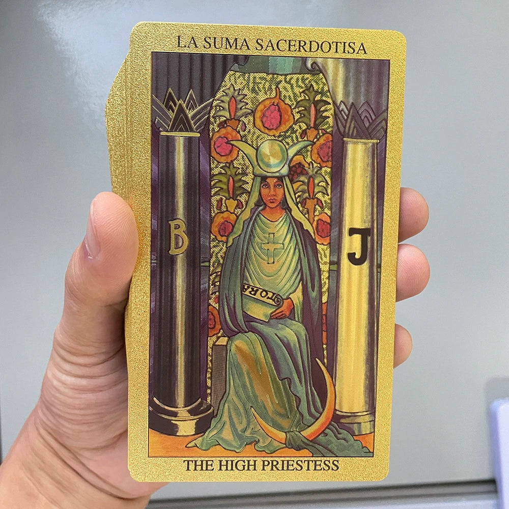 Spanish & English Golden Foil Tarot Cards – 78-Card Divination Deck with 2-Language Guidebook