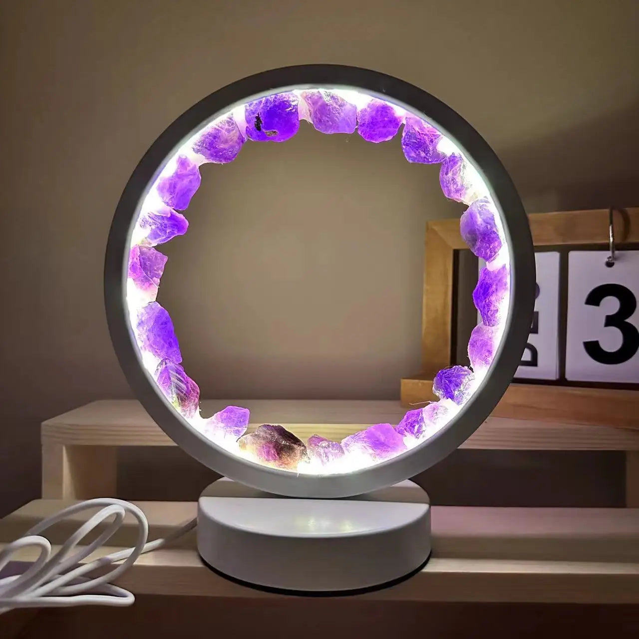 Crystal Obelisk LED Night Light – 7 Chakra Orgonite Resin Lamp with USB Wooden Base