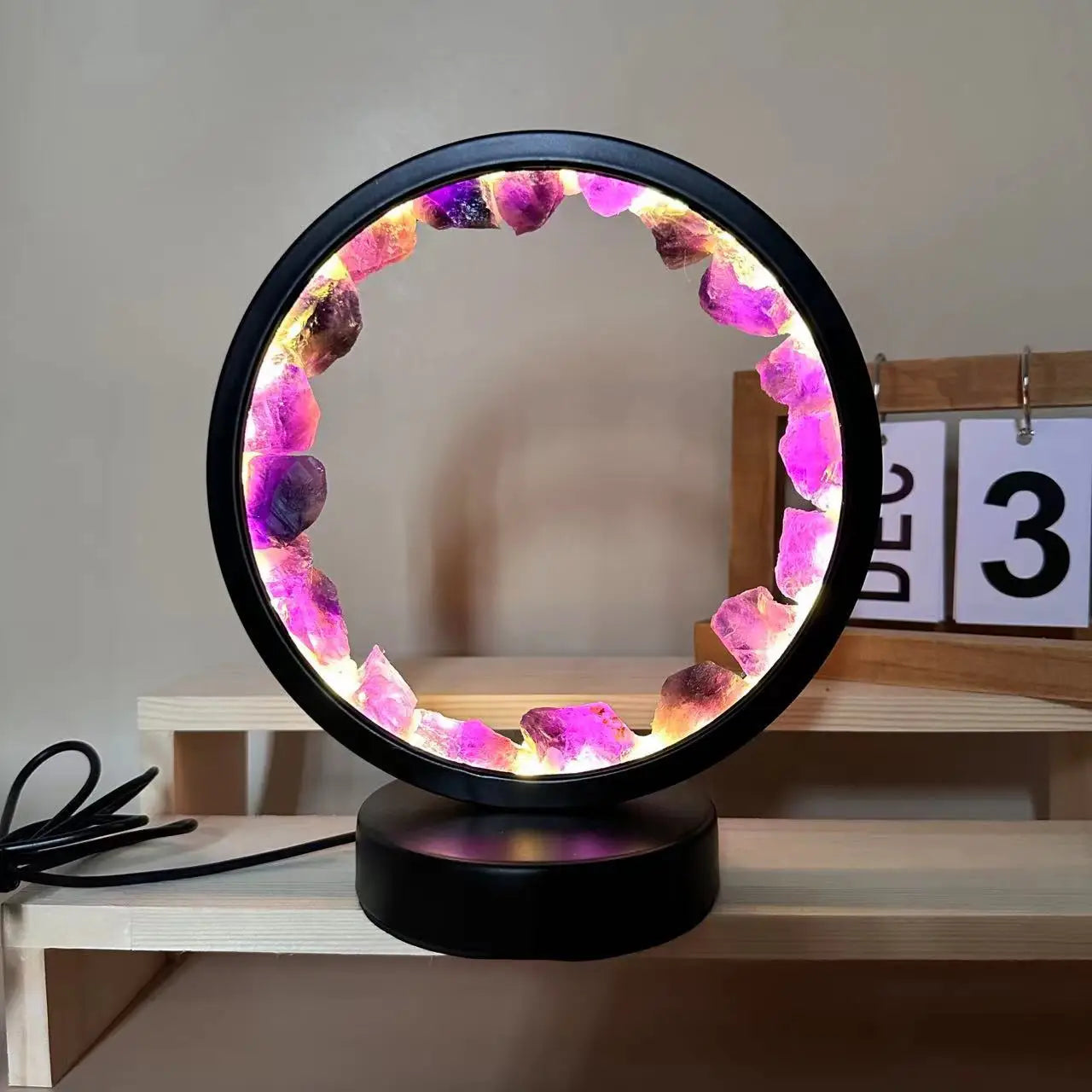 Crystal Obelisk LED Night Light – 7 Chakra Orgonite Resin Lamp with USB Wooden Base