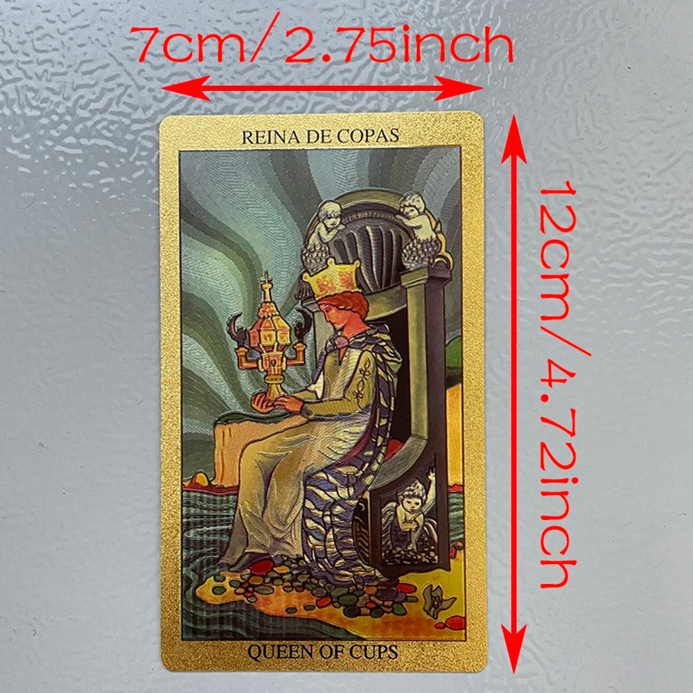 Spanish & English Golden Foil Tarot Cards – 78-Card Divination Deck with 2-Language Guidebook