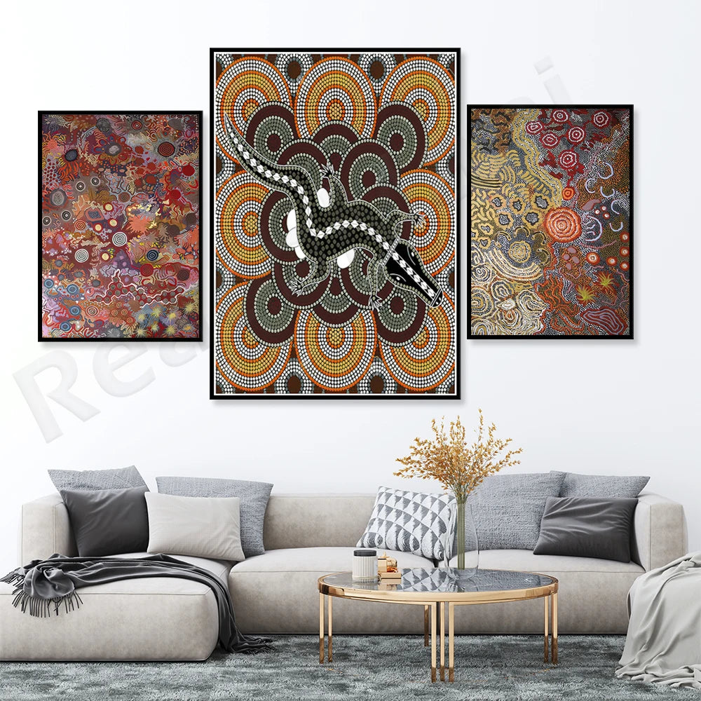 Aboriginal Art Canvas Print – Geometric Design, Abstract Spray Painting for Home Décor