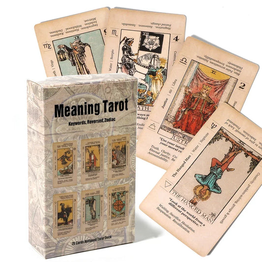 Beginner’s Meaning Tarot Deck – 78 Cards with Keywords & Interpretations, Antiqued Style