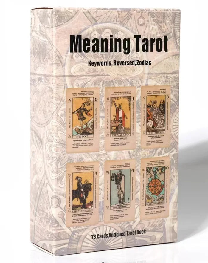 Beginner’s Meaning Tarot Deck – 78 Cards with Keywords & Interpretations, Antiqued Style