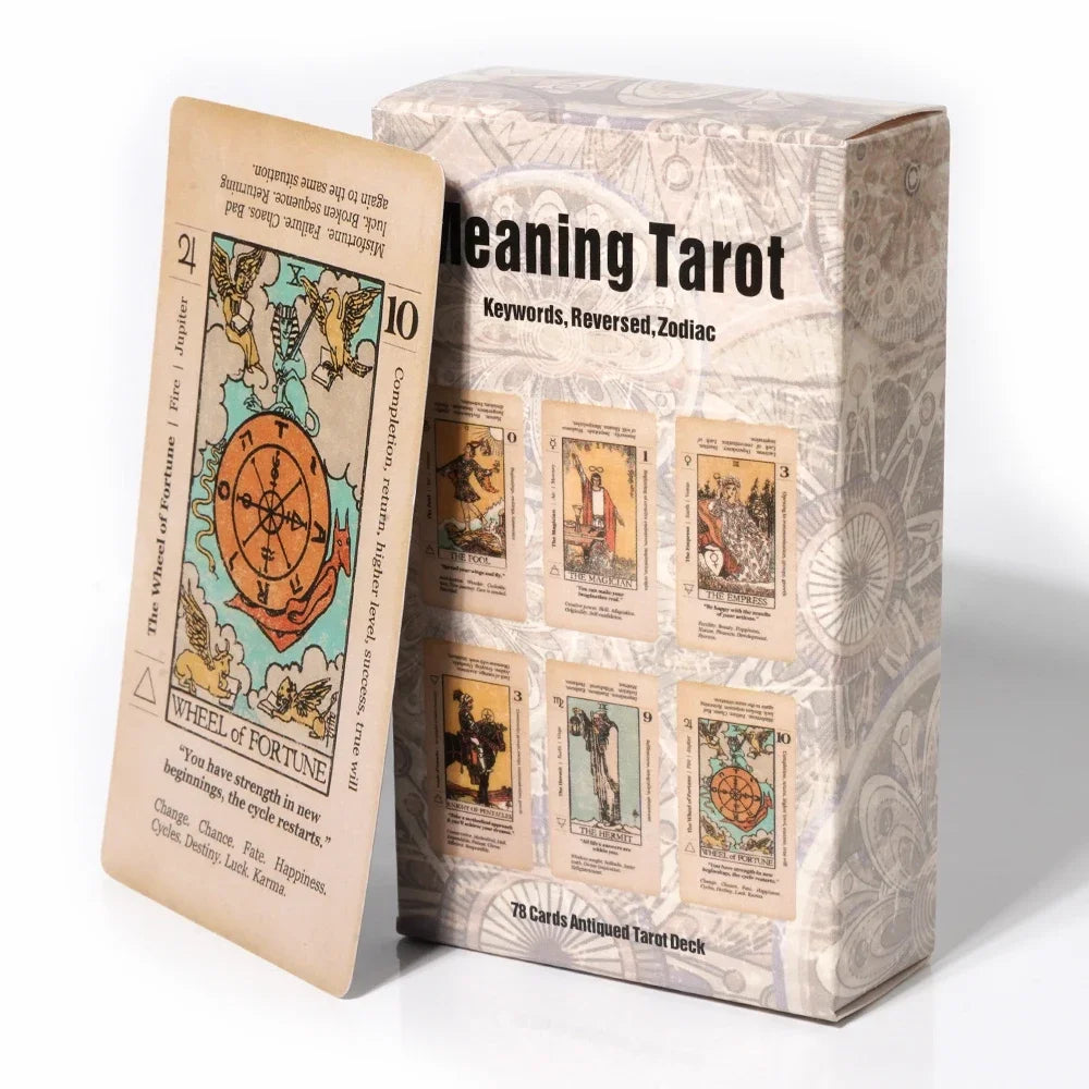 Beginner’s Meaning Tarot Deck – 78 Cards with Keywords & Interpretations, Antiqued Style